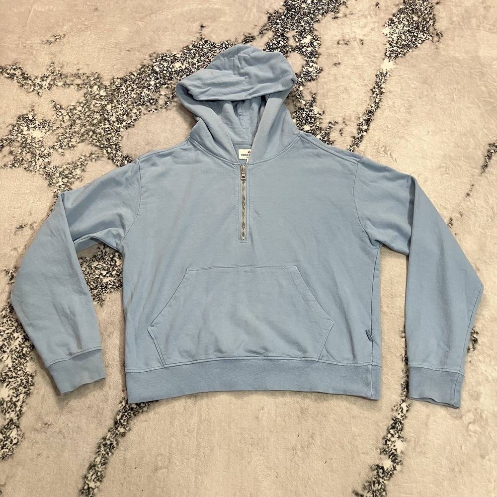American Giant Womens Size M Blue Half Zip Pullover Hoodie Made in USA